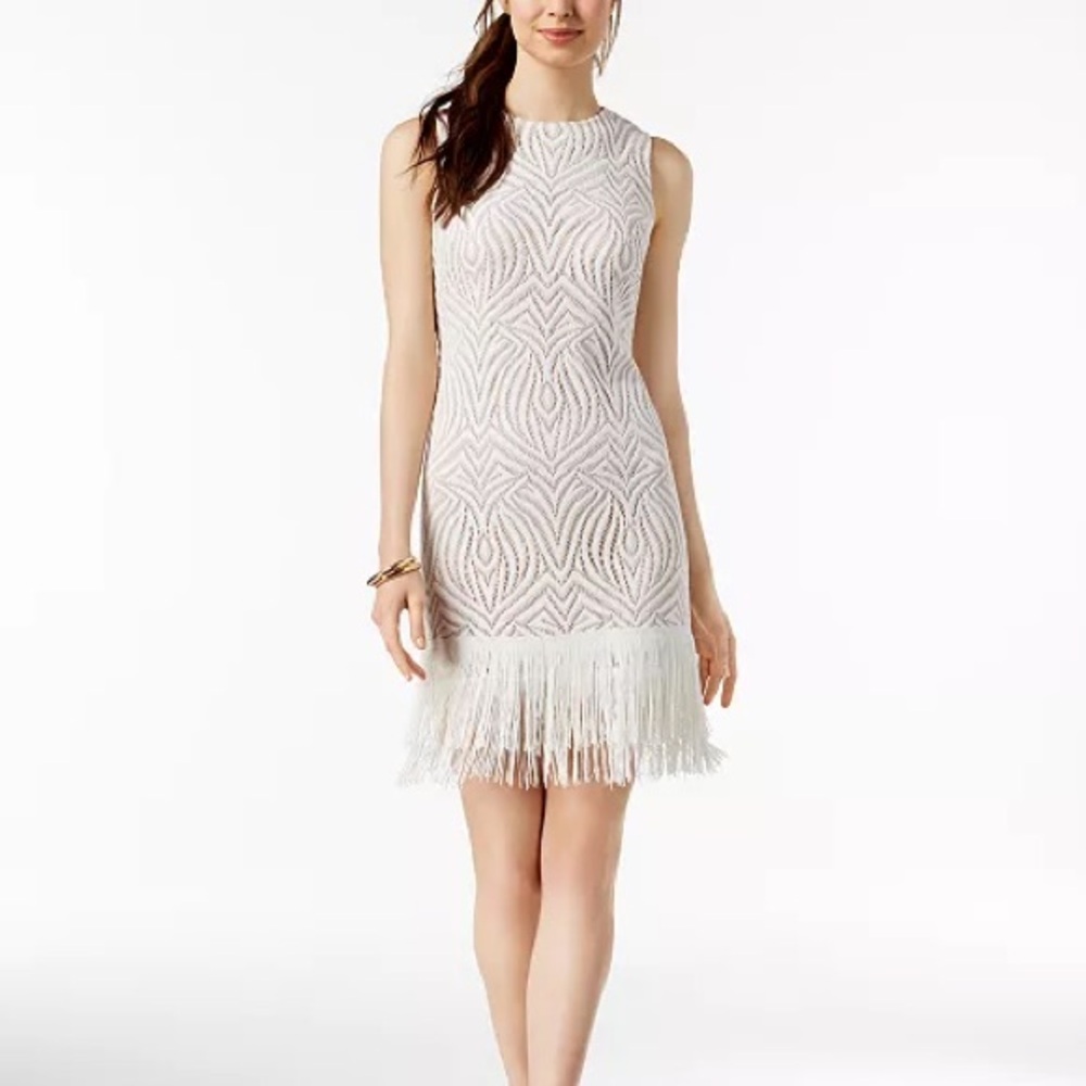 Julia Jordan Fringe Hem Dress, Size 4, White/Cream